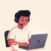 Illustration of a support agent on a headset at a laptop