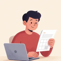 Illustration of an assistant reviewing a planner beside a laptop