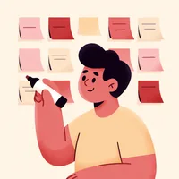 Illustration of a project manager at a wall of sticky notes