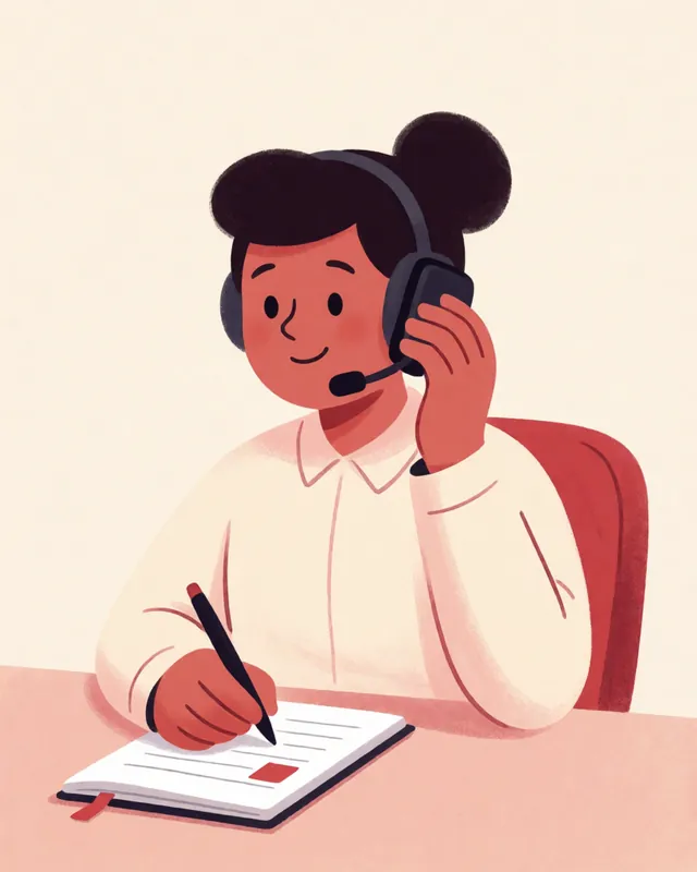 Illustration of a sales rep on a headset call taking notes